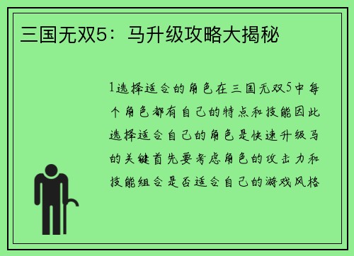 三国无双5：马升级攻略大揭秘